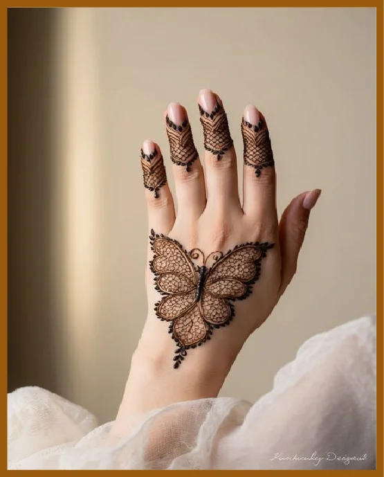 Aesthetic Back Hand Mehndi With Butterfly Motif